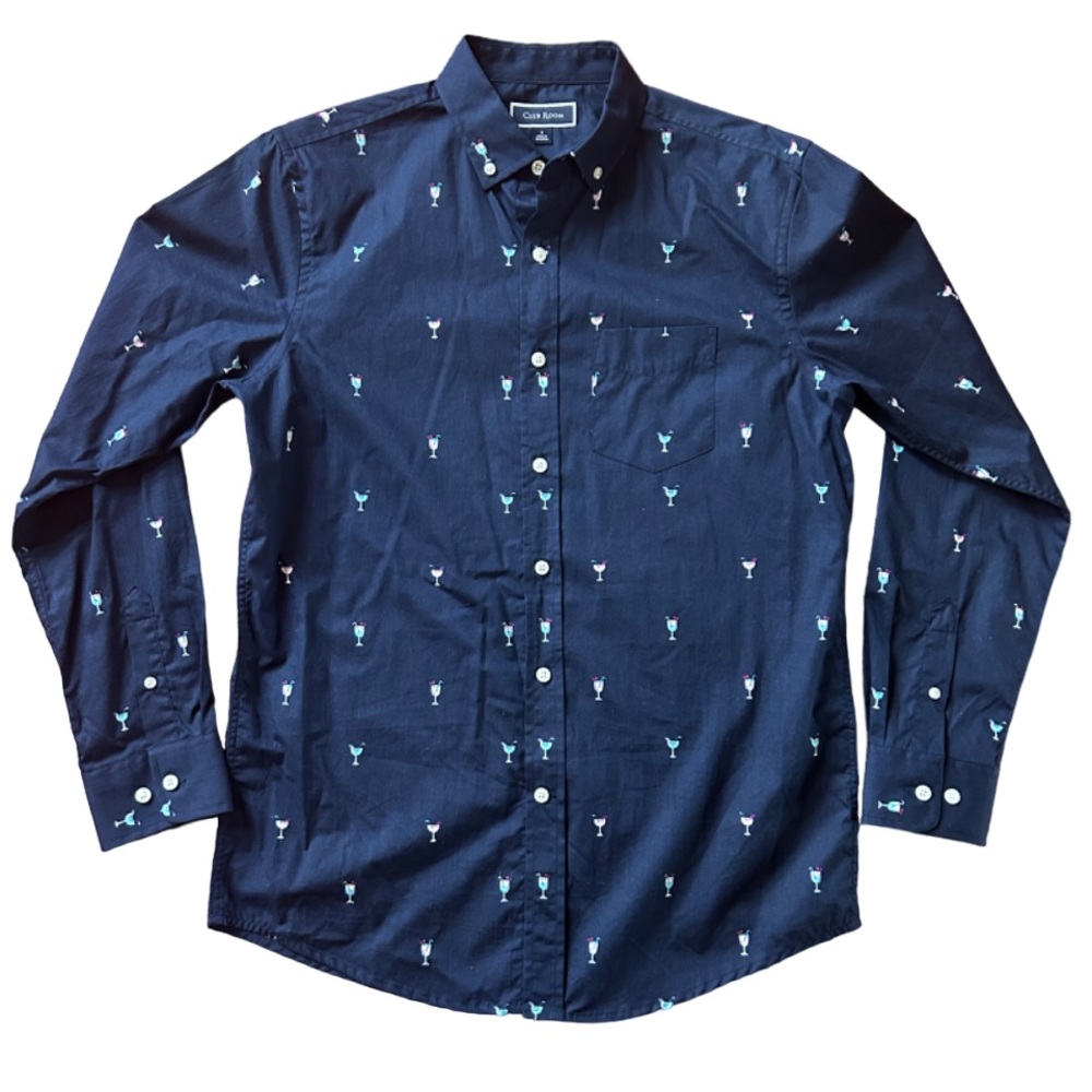 Men’s CLUB ROOM Navy Blue Party Long Sleeve Button Top - Size SM